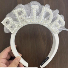 Pearl Plain Thick Bride Headband with Tulle
